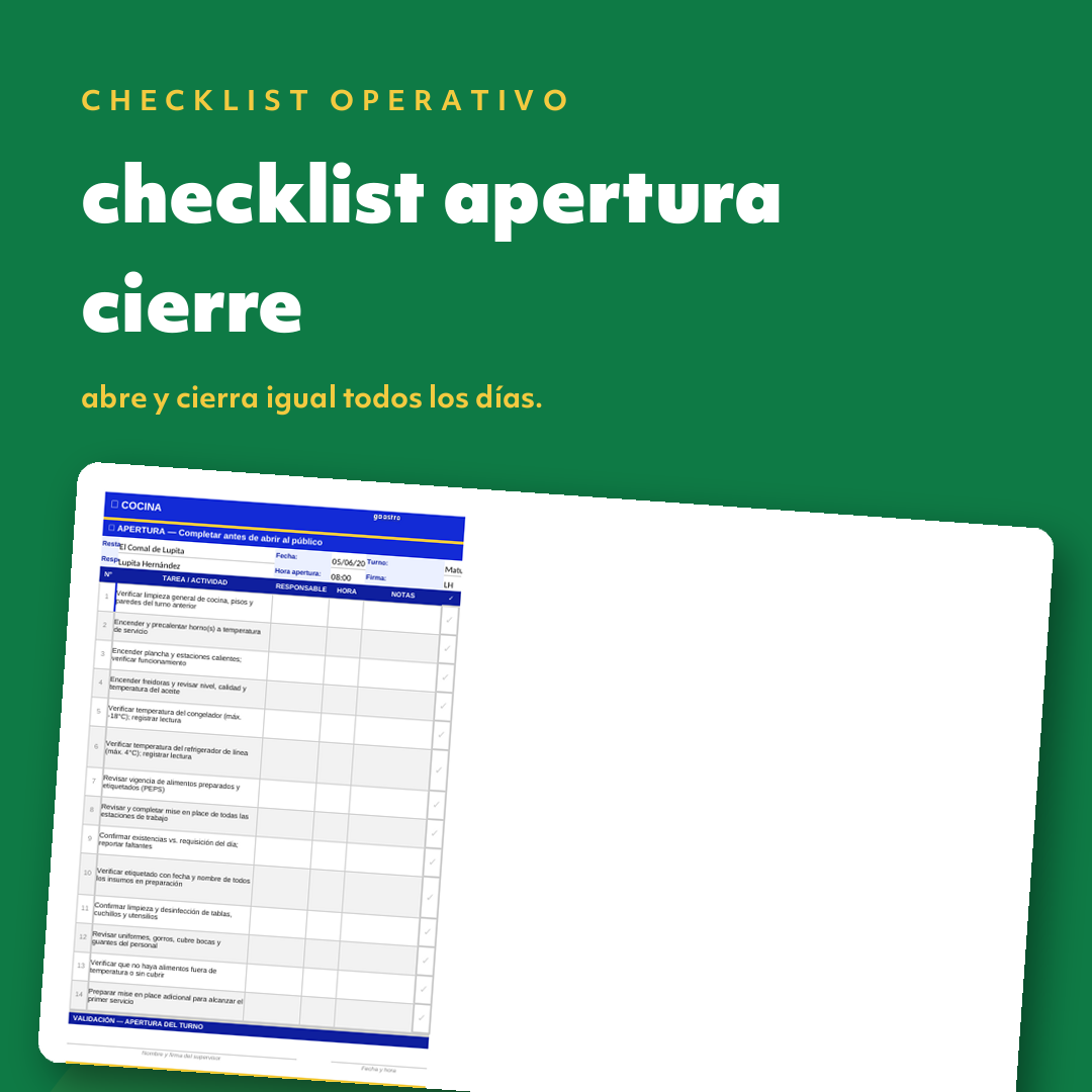 Checklists de apertura y cierre