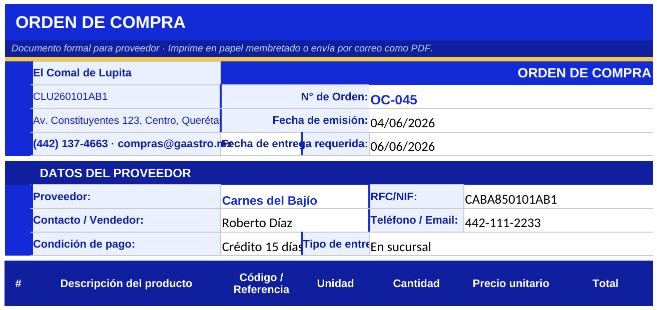 vista de requisiciones-orden-compra
