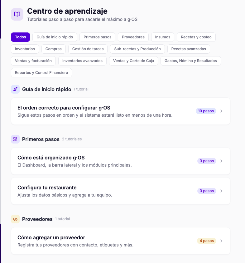 Centro de aprendizaje en g·OS