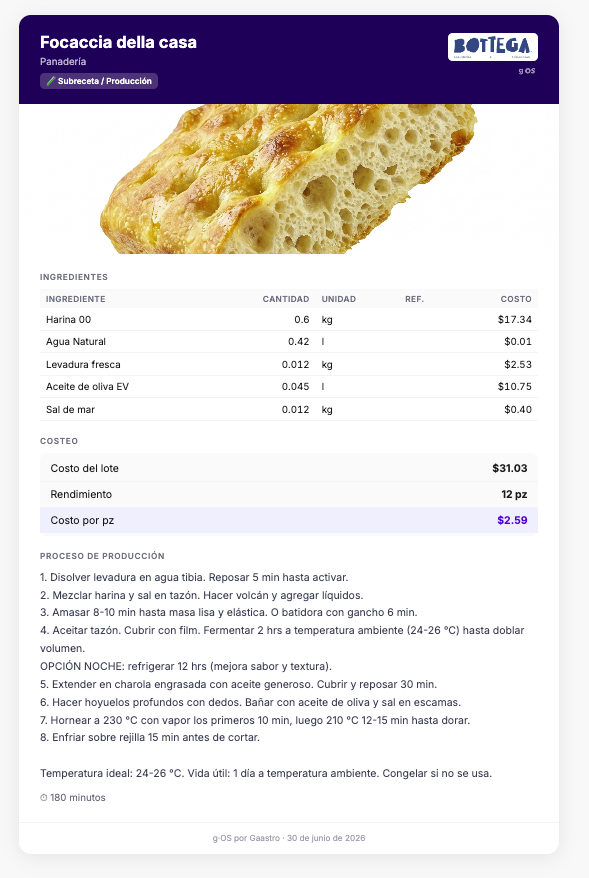 Recetario digital de g·OS